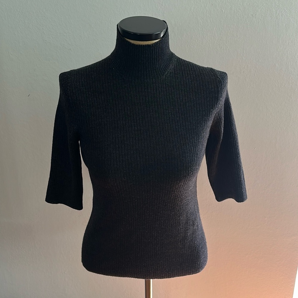 Classique Entier 100% Wool Ribbed Mock Neck Top - Picture 1 of 4